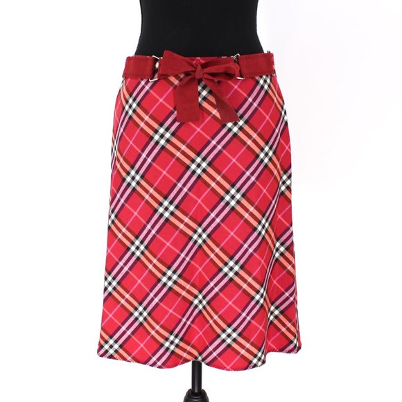 Burberry Skirts Burberry Wool Red Black Nova Check Skirt Blue Label